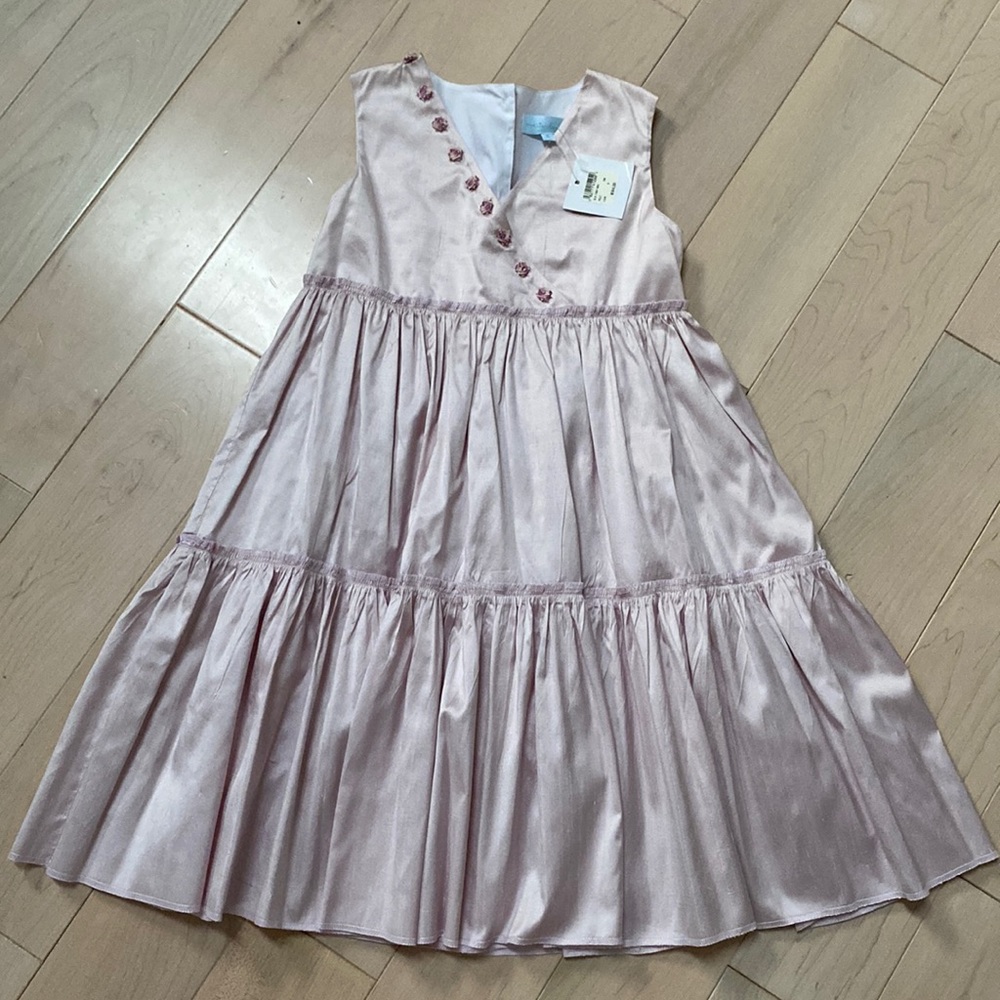 Marie Chantal vintage girls lilac floral embellishment 100% silk dress